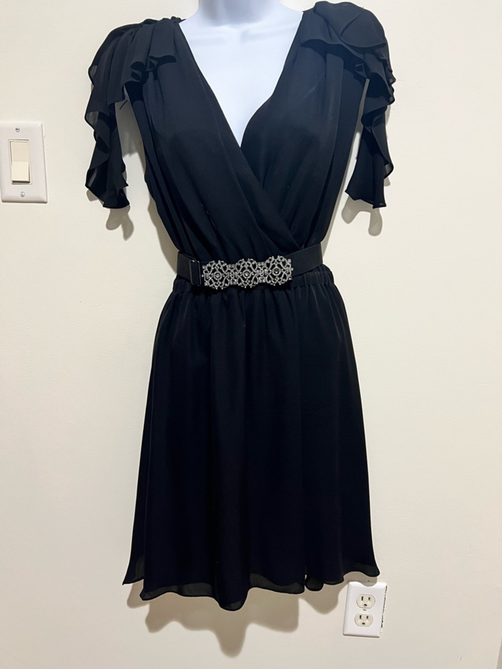 Classic Black V-Neck Silk Dress